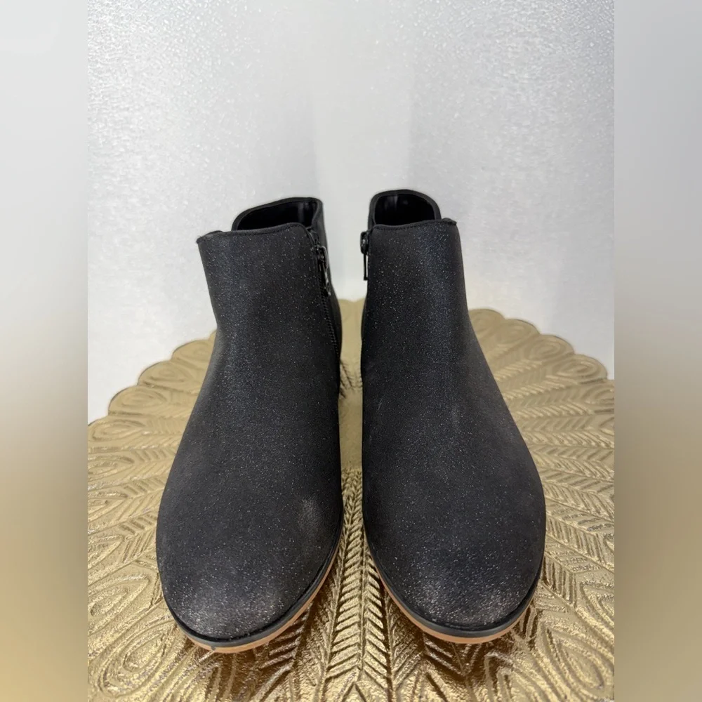 Cat & Jack Girls Black Glitter Ankle Boots Size 4 | Zip Side Sparkle Booties‎